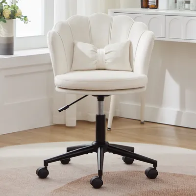 Produktbild von okwish Loungesessel Bürostuhl Einzelstuhl Relaxsessel Posterstuhl Ankleidestuhl ，höhenverstellbar, blütenblattförmige Rückenlehne,Beige