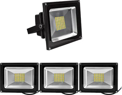 A group of LED floodlights on a white background.