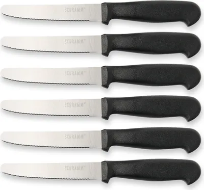 Produktbild von Schramm® 6 Stück Frühstücksmesser wählbar in schwarz, weiß oder bunt Brötchenmesser Brotzeitmesser mit Wellenschliff Tafelmesser Edelstahl ca. 22 cm lang, Farbe:schwarz