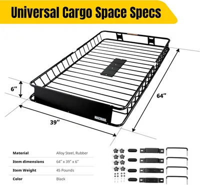 Image de MAXXHAUL 50506 : Porte-bagages en acier robuste, dimensions 162,56 x 99,06 x 15,2 cm, couleur noire