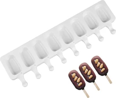 Obrázek produktu pro Silikonové formy na nanuky, sada mini forem na ledové tyčinky, opakovaně použitelné formy na nanuky, formičky na nanuky s dřevěnými tyčinkami, ideální na dorty, 8 dutin