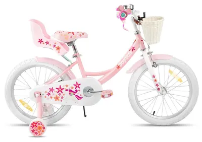 Produktbild von Kinderfahrrad 45 cm für Mädchen - Fahrrad mit Stützrädern - Korb und Puppensitz - Metallrahmen - Rosa