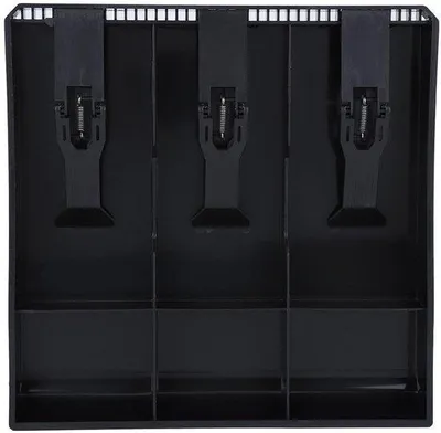 Immagine prodotto di Cassetto portatile per banconote e monete, con 3 scomparti, dimensioni 9,6 x 9,6 x 1,4 pollici, ideale per registratori di cassa.