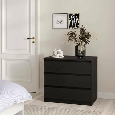 Immagine prodotto di Dmora Cassettiera Kajiki 50x77x68h cm Nero, 3 Cassetti Apertura Scorrevole