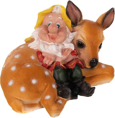 Produktbild von Großer Zwerg mit Reh Gartenzwerg Gartenwichtel NF15176 Groß 37cm Figur Dekozwerg