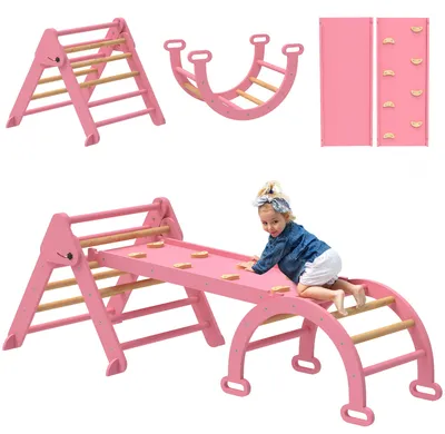 Produktbild von Klettergerüst Indoor, 7 in 1 klappbar Kletterdreieck mit Rutsche, Kletterbogen