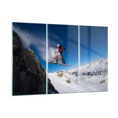 Produktbild von Bilder auf glas - Snowboard Winter Berg Gipfel - 105x70cm - Glasbilder - Wandbilder - Kunstdruck - zum Aufhängen bereit - Wanddekoration aus Glas - Glas Bilder - Wandbild auf Glas - GCE105x70-2236