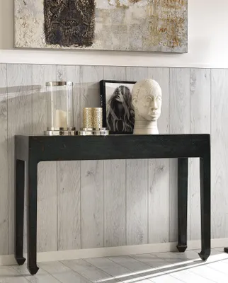 Produktbild von Klassischer Konsolentisch aus massivem schwarzem Holz, 120 x 40 x 84 cm, elegantes Design