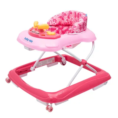 Zdjęcie produktu dla Chodzik Baby Mix z kierownicą i silikonowymi kółkami ciemnoróżowy Różowy