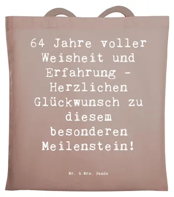 Produktbild von Mr. & Mrs. Panda Einkaufstasche Spruch 64. Geburtstag Weisheit - Braun Pastell - Geschenk, Jubiläum, Erfahrung, Laptoptasche, Geburtstagsparty, Tote Bag, Baumwolltasche