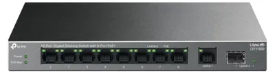 A front view of a TP-Link network switch.