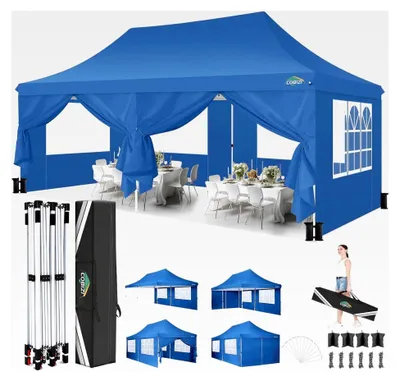 Produktbild von Faltpavillon 3x6m wasserdicht und stabil, Partyzelt faltbar mit 6 Seitenwänden, Gartenpavillon für Hochzeiten und Veranstaltungen im Freien