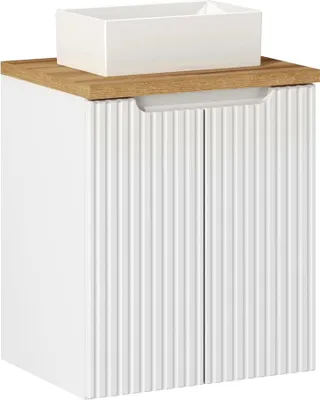Produktbild von Waschtisch 50cm mit Keramikwaschbecken, weiß und Eiche, NEWPORT-56-WHITE
