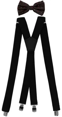 Produktbild von Fabio Farini - 1 Stück Herren Hosenträger Pack 3cm X-Form mit passender Fliege Set Schwarz 3cm Hosenträger - Schwarz/Rot Gepunktete Fliege