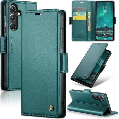 Produktbild von Galaxy S23 FE Hülle, Leder Brieftasche Kartenfach Schutzhülle mit Standfunktion für Samsung Galaxy S23 FE Grün