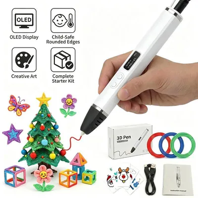 Produktbild von ZELURXX 3D-Stift mit OLED-Display, präziser Temperaturregelung 170-235°C, modularem Design, PLA/ABS kompatibel, für Kinder, Weiß