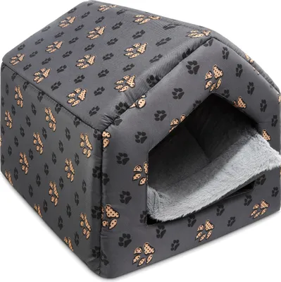 Produktbild von SuperKissen24. Hundebox für Mittlere und Große Hunde und Katzen - Hundehütte indoor - Hundebett - Wasserdicht Hundehöhle - 42x48x38 cm - Pfoten Grau