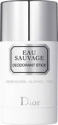 A white deodorant stick with a silver cap and a silver label.
