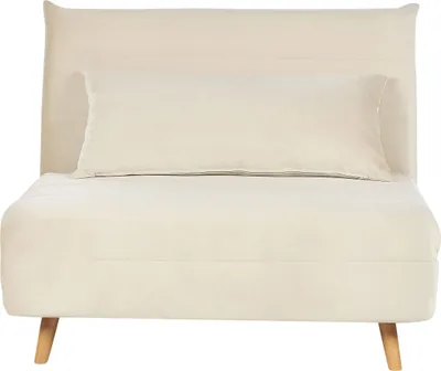 Produktbild von BELIANI Sofa Hellbeige Samtstoff mit Schlaffunktion 1 Dekokissen Verstellbare Rückenlehne Holzbeine Schlafsofa Gästebett Modern Wohnzimmer Ausstattung