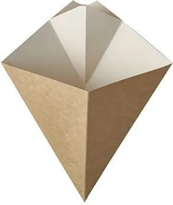 Produktbild von Papstar Pommes-Spitztüten mit Dip-Ecke, Pappe "pure", Füllinhalt 100g, 19,5x16,5 cm braun/weiß 10 x 50 St