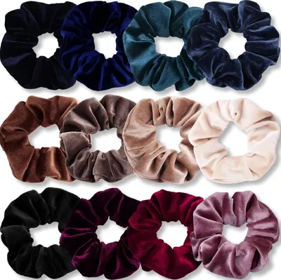 Image de VENUSTE Chouchous pour cheveux pour femmes Scrunchies, velours premium, bandes élastiques épaisses, accessoires de cheveux souples, 12 pièces