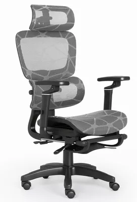 Ergonomischer Bürostuhl mit Fußstütze, 6D-Armlehnen, Mesh, höhenverstellbar