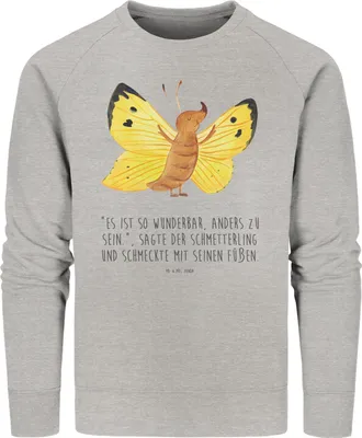 Produktbild von Mr. & Mrs. Panda Bio Baumwoll Pullover Schmetterling Zitronenfalter Größe S - Heather Grey - Geschenk, Liebe, Sweater, Fakt, Sweatshirt, Motivation, Lustige Sprüche