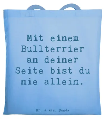 Produktbild von Mr. & Mrs. Panda Tote Bag Spruch Bullterrier Begleiter - Sky Blue - Geschenk, Hunderasse, bedingungslose Liebe, loyaler Freund, Hunderassen Vielfalt, Uni Tasche, Hunde
