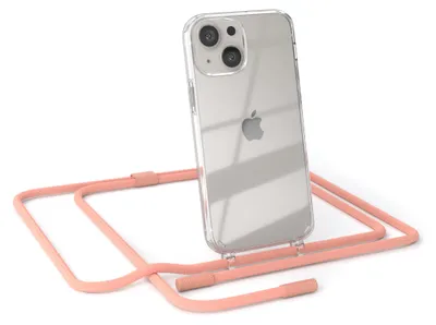 Produktbild von EAZY CASE Handykette für Apple iPhone 13 Mini, Clear Case aus Silikon, mit Umhängeband, abnehmbare Endstücke, Handyband in Rosa