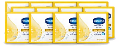 Imagen del producto de 12 unidades de jabón Vaseline Total Moisture Healthy Plus, 75 g cada uno. Paquete económico