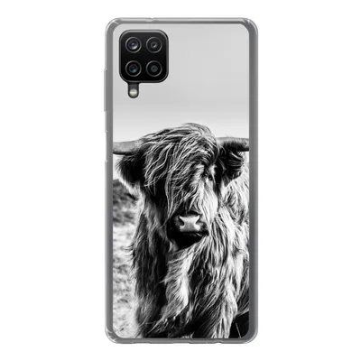 Produktbild von MuchoWow® Handyhülle Schutzhülle Hülle für Samsung Galaxy A12 Kuh - Schottischer Hochländer - Schwarz - Weiß - Tier - Natur - Wildtiere Silikon Softcase Handy Hülle - Bild