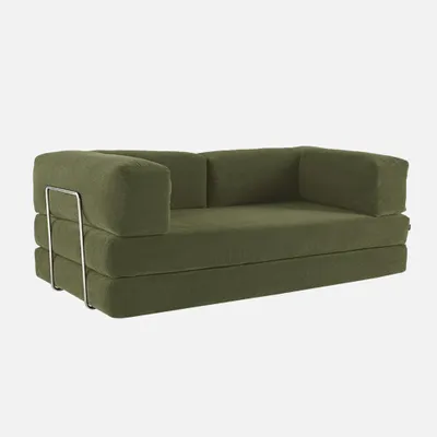 Produktbild von sweeek - 3-Sitzer-Schlafsofa im Vintage-Stil mit Cordbezug und verchromtem Außengestell - Khaki