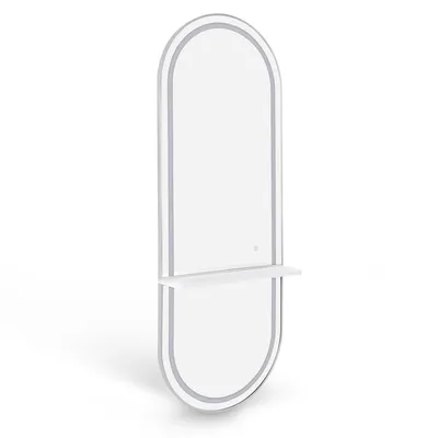 Produktbild von Wandspiegel mit Beleuchtung, Ganzkörperspiegel mit Aluminiumrahmen, Großer Spiegel mit Ablage, Touch-Schalter, 3 Lichtfarben Dimmbar, J6270