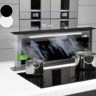 Image de Klarstein Downdraft Hotte Aspirante 90cm, Encastrable et Silencieuse pour Cuisine, Débit d'Air 576m³/h, Filtres Inclus, 10 Modes de Ventilation, Mode Recirculation en Option, Efficacité énergétique A+