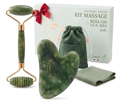 Produktbild von Gua Sha-Gesichtsmassage – Jade-Rolle – Grüner Jade-Stein – 100 % natürlicher Quarz – Für Gesicht und Körper