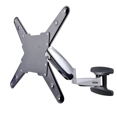 Produktbild von StarTech.com Höhenverstellbare TV Wandhalterung, Vollbewegliche VESA Wandhalterung für 23-55 Zoll Bildschirme bis 30 kg, Bildschirmhalterung/Fernseher Wandhalterung, Neigbare/Schwenkbare Fernsehwandhalterung, 75 x 75 mm, 400 x 400 mm, -15 - 8°, 3°, Aluminium, Stahl, Schwarz, Silber