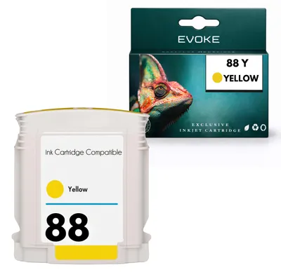 Obrázek produktu pro Evoke, inkoustové kazety, kompatibilní s HP 88 XL C9393AE, žluté barvy, objem 28 ml, kompatibilní s tiskárnami OfficeJet Pro K5400, K8600, L7480, L7500 a L7600, Obrázek vytvořený pomocí AI