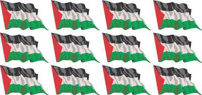 Produktbild von Mini Aufkleber Set - Pack wehend - 50x31mm - selbstklebender Sticker - Palestina - Flagge / Banner / Standarte fürs Auto, Büro, zu Hause und die Schule - 12 Stück