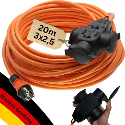 Produktbild von SCHUKO PUR Verlängerung 3-Fach Kupplung 3G1,5 / 3G2,5 H07BQ-F IP44 5-50m, Querschnitt:3x1.5mm², Länge:35m