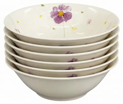 Productafbeelding van Set van 6 porseleinen schaaltjes, merk Bella Symfonie, diameter 15 cm, motief: wilde bloemen, van inspire