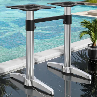 Produktbild von BARCELONA | Bistro Doppel Stehtischgestell | Höhe: 111 cm | 2 Fuß: 60 x 9 cm | Silber Alu | + Verbinder | Stehtischgestell Outdoor, Tischgestell Aluminium, Bartischgestell Outdoor