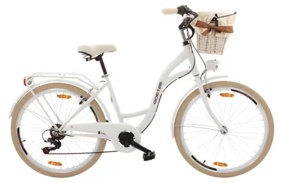 Obrázok produktu pre Goetze Mood 26" mestský bicykel, rám s nízkym nástupom 17", Shimano Tourney 6 rýchlostí, V-Brake, LED osvetlenie, pohodlné sedlo, ratanový košík