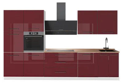 Produktbild von Küchenzeile Vicco Fame-Line Bordeaux Hochglanz/Weiß 340 cm, AP Eiche, Model 64636