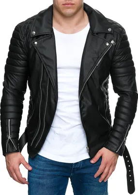 Produktbild von Reichstadt Herren Slim Fit Kunstleder Jacke Silver Zipper RS001PU Black 5XL
