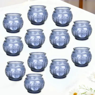 Teelichtholder aus Glas, 12 Stück, Blau, 5,5 cm Ø