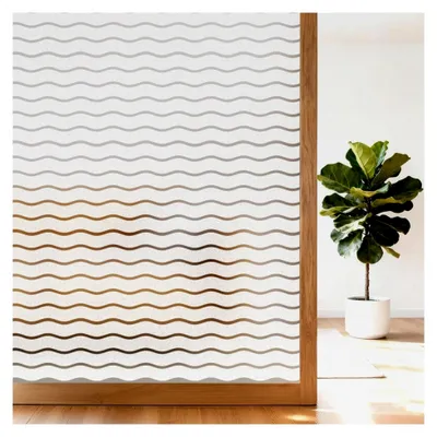 Produktbild von Fensterfolie mit Wellenstreifen 75 x 200 cm - Blickdichte Milchglasfolie, selbstklebend, statisch haftend, Anti-UV, Sichtschutz für Zuhause und Büro
