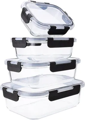 Imagen del producto de 4 recipientes de vidrio de alta calidad con tapa resistente, apilables, de 370 a 1520 ml, ideales para almacenamiento