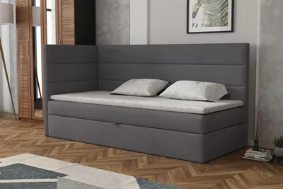 Produktbild von MR GROUP Boxspringbett LUGO 80x200cm links dunkelgrau Einzelbett Bett Stauraum Kinderbett Jugendbett Samtstoff, Polsterbett Matratze und Topper H3