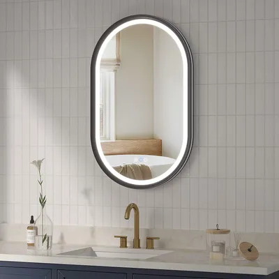 Produktbild von AQUABATOS Kosmetikspiegel Wandmontage Lichtspiegel ovaler Wandspiegel mit Aluminiumrahmen Dimmbar LED-Touch Badspiegel 50 x 80 cm Dekorspiegel