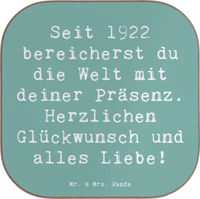Produktbild von Mr. & Mrs. Panda Tischschoner Spruch 1922 Geburtstag - Meeresbrise - Geschenk, Liebevolle Geschenke, unterleger, Alter, Herzlichen Glückwunsch, Happy Birthday, Feier